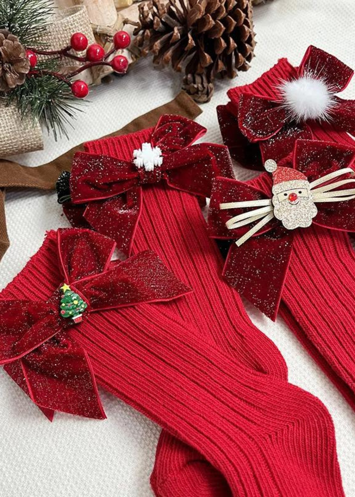 Christmas Knee High Bow Socks