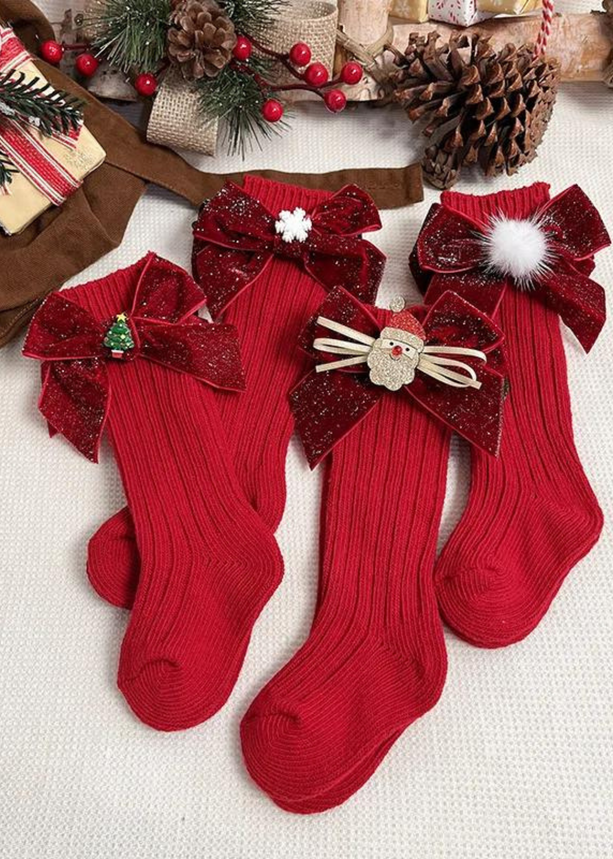Christmas Knee High Bow Socks