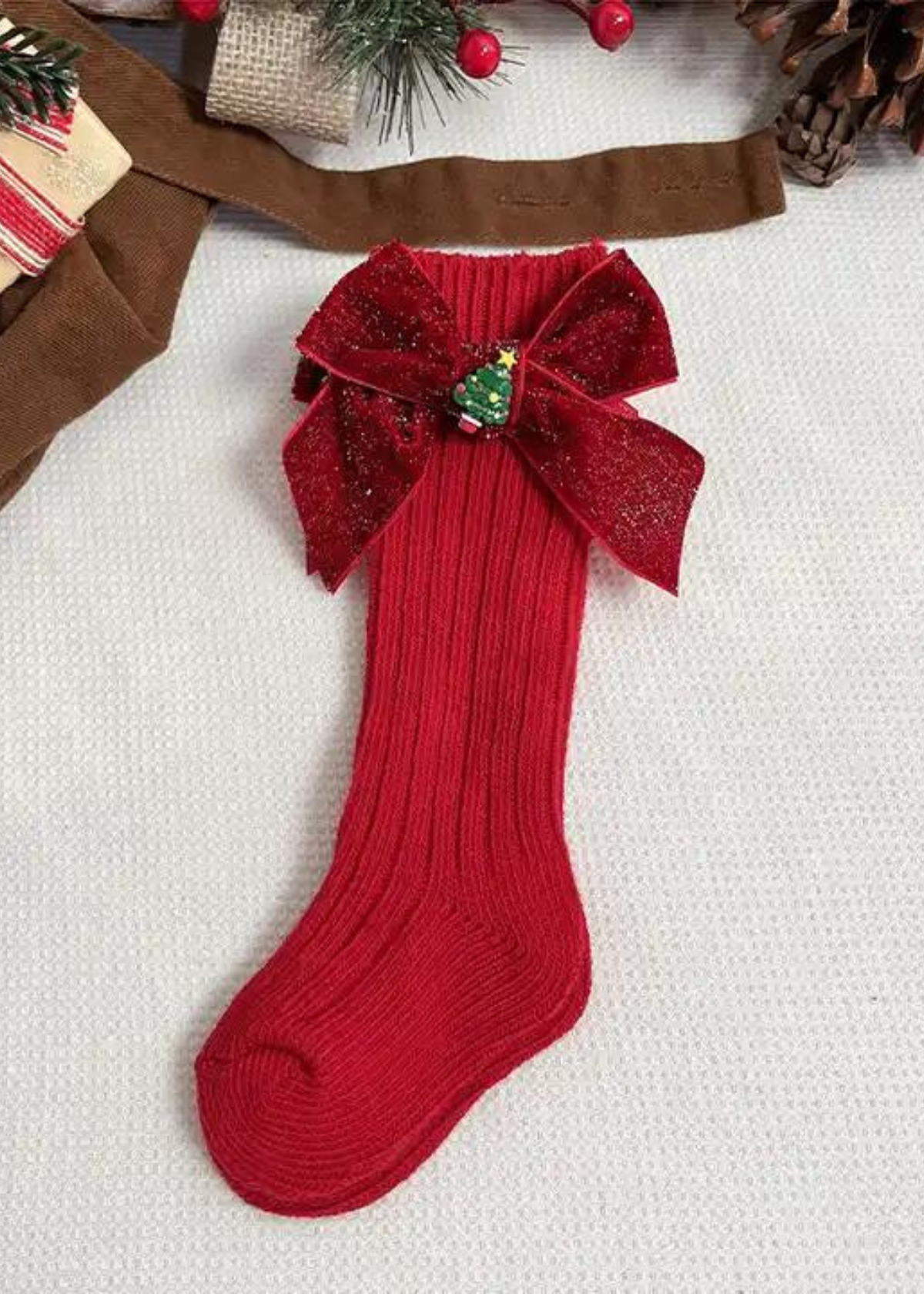 Christmas Knee High Bow Socks