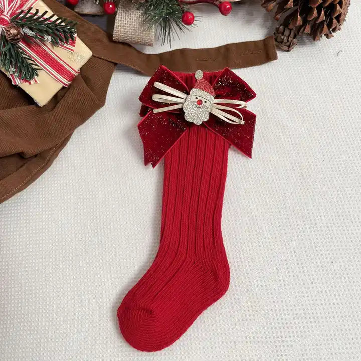 Christmas Knee High Bow Socks