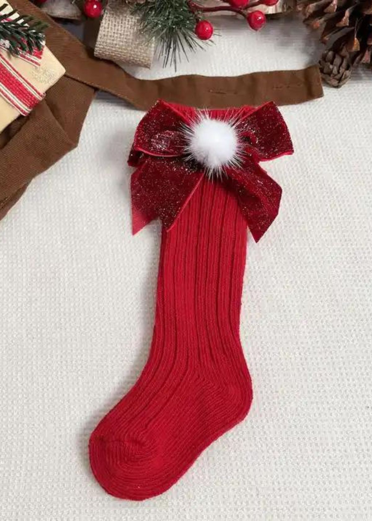 Christmas Knee High Bow Socks