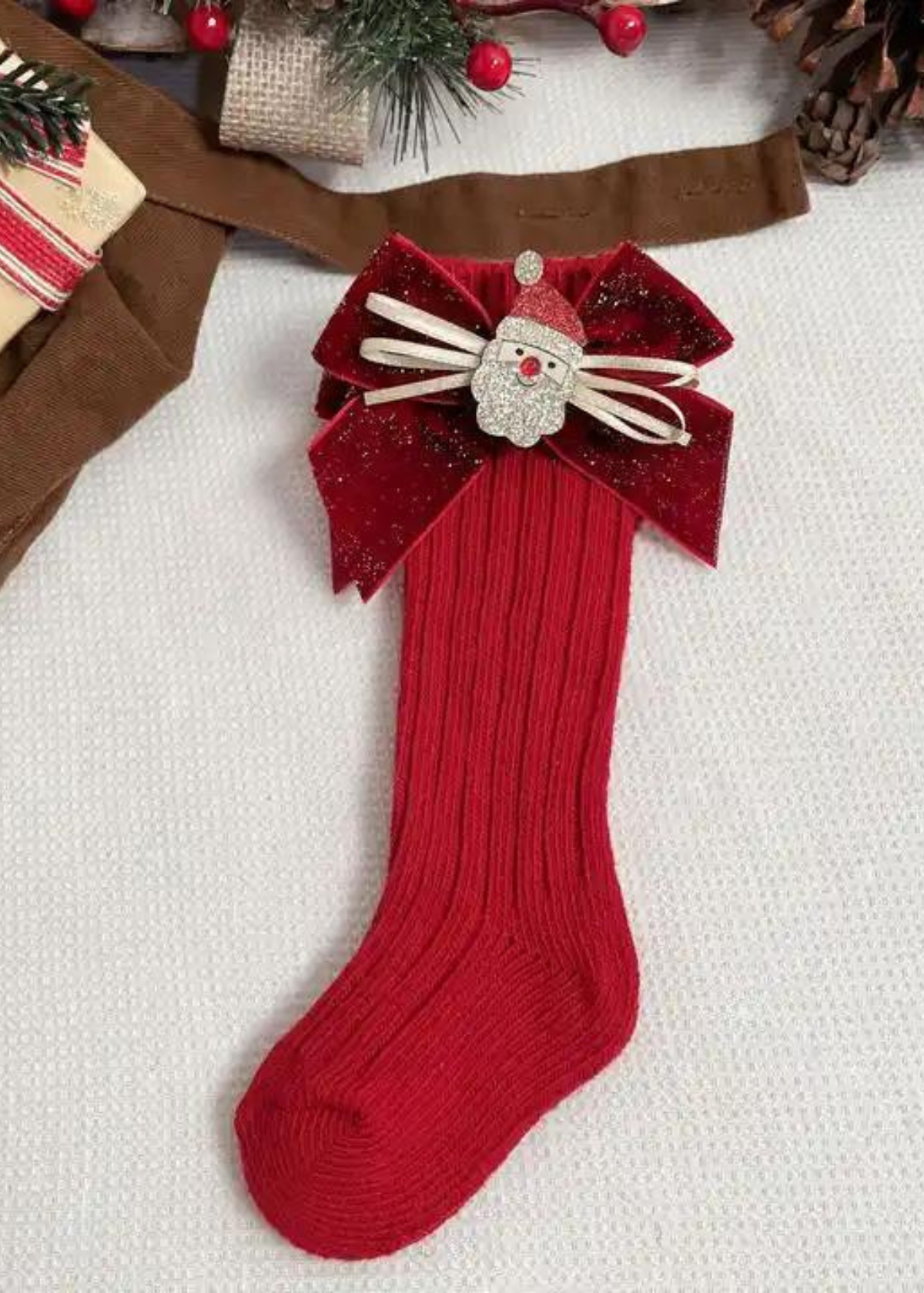 Christmas Knee High Bow Socks