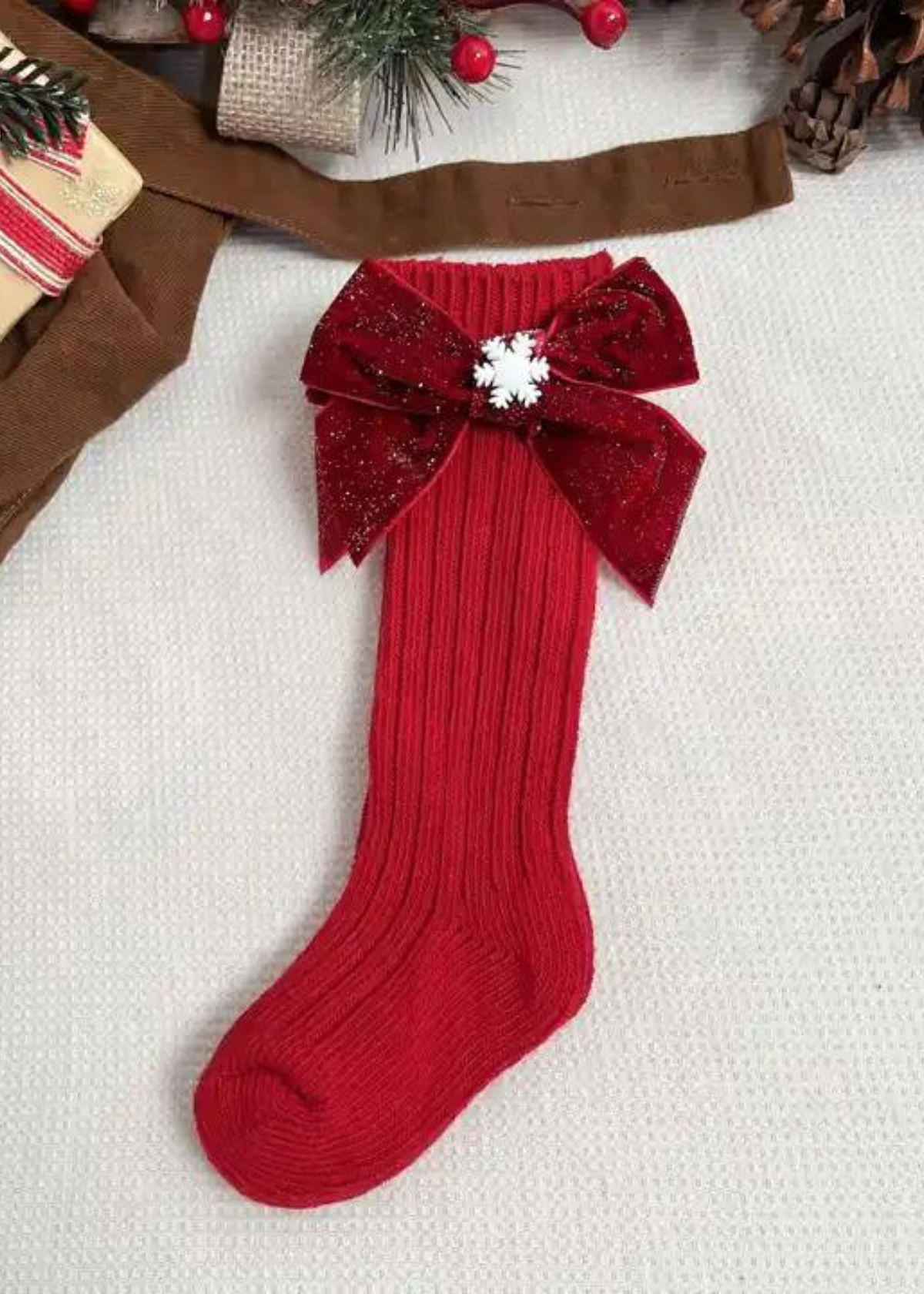 Christmas Knee High Bow Socks