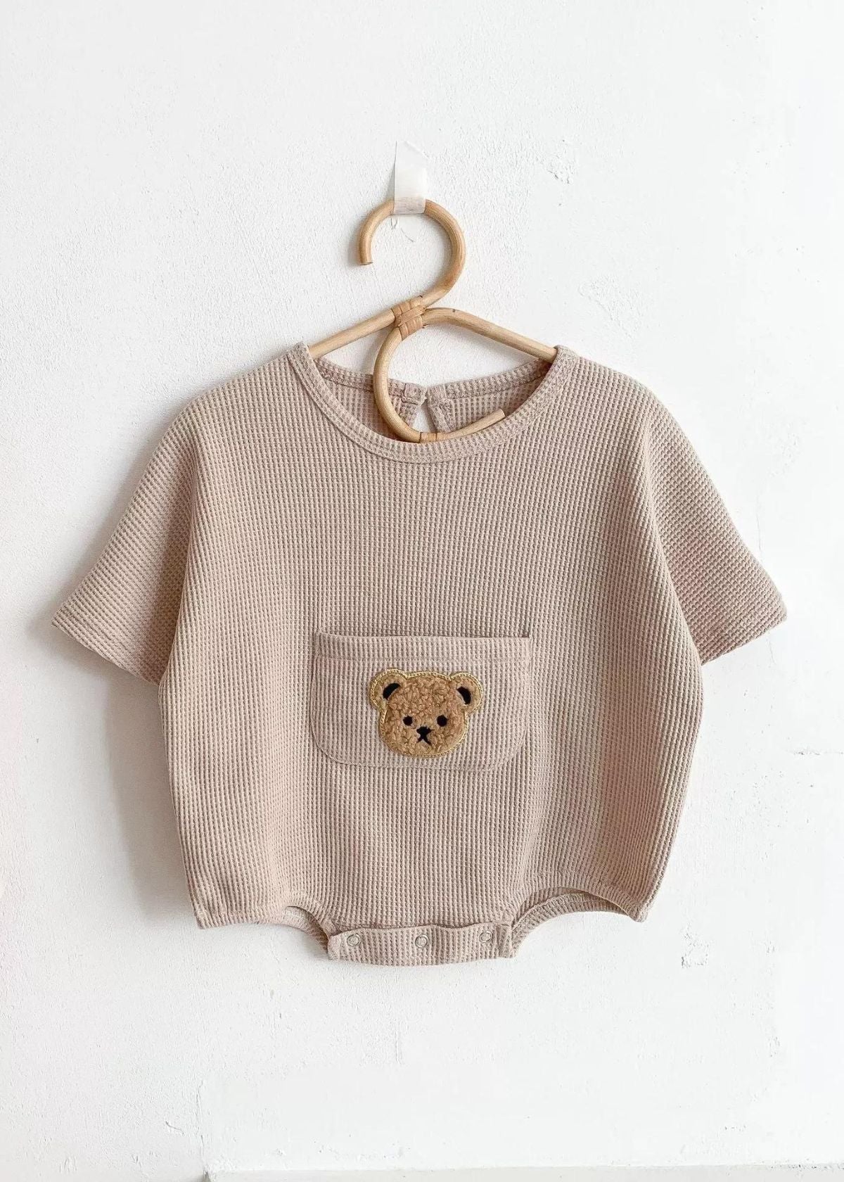 Honey Bear Waffle Romper - Mocha