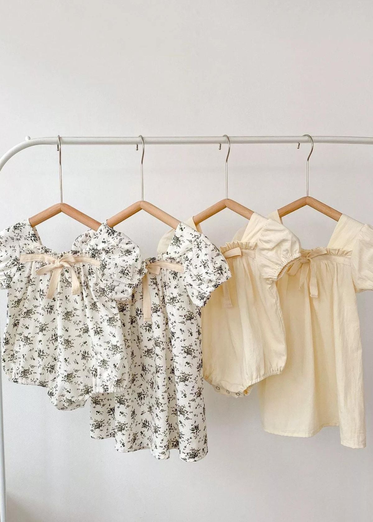 square neckline a-line dress and bubble romper