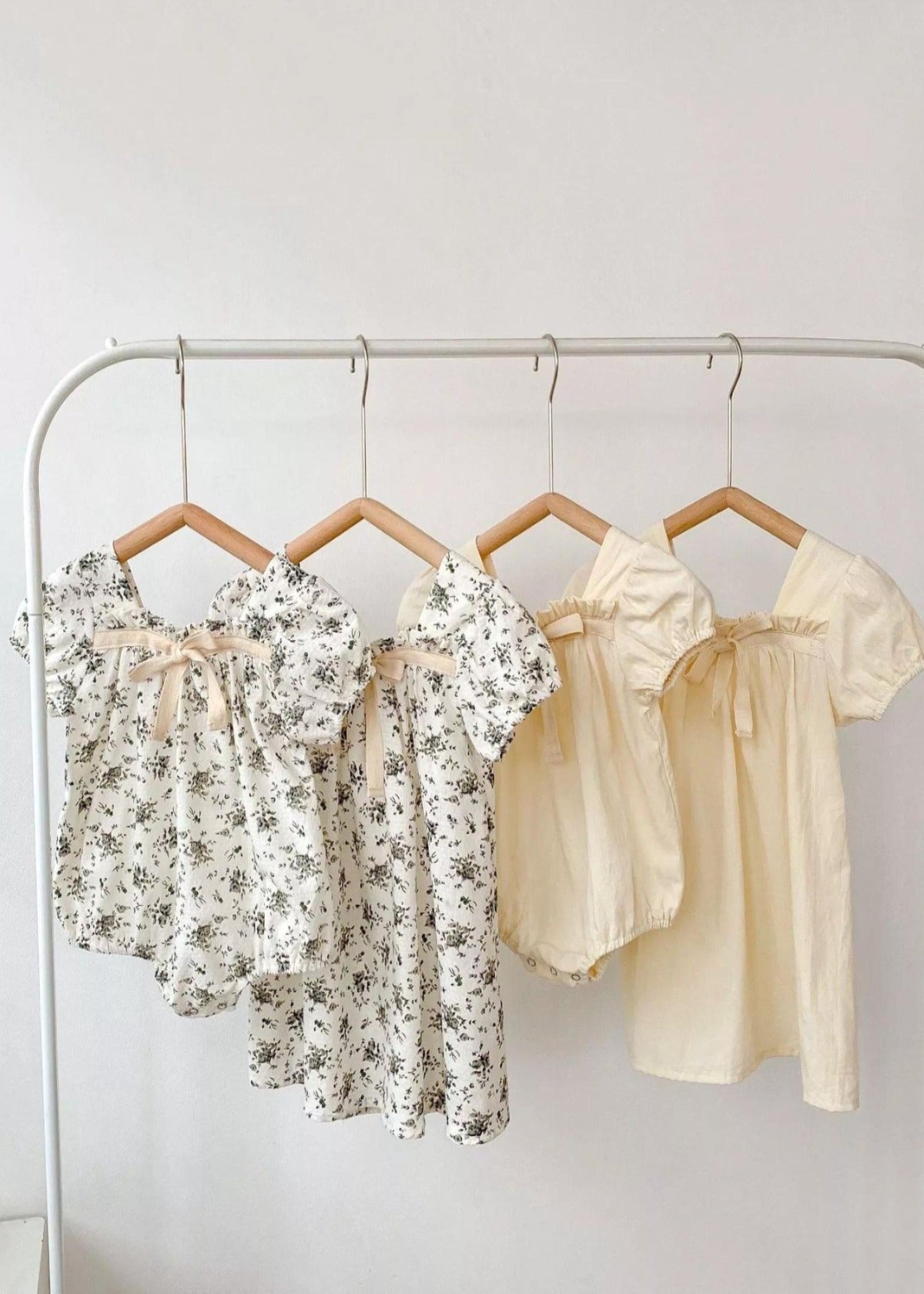 square neckline a-line dress and bubble romper