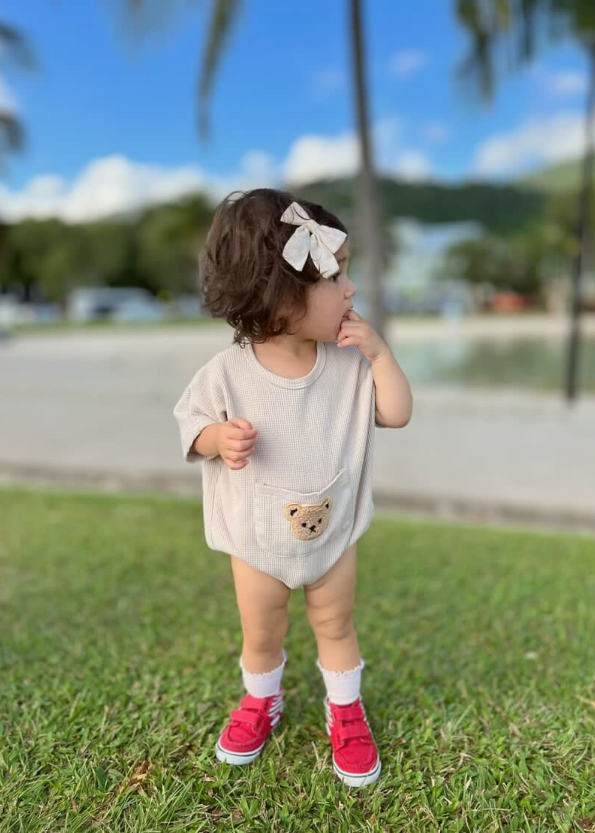 Honey Bear Waffle Romper - Mocha